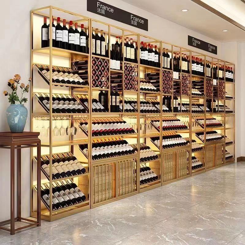 酒庄北欧铁艺酒架酒吧落地酒柜葡萄酒红酒收纳展示架置物架酒杯架
