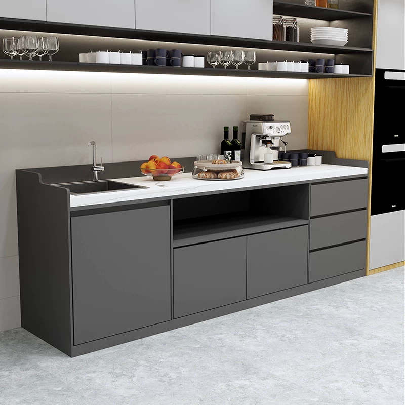 公司岩板水吧一体简约商用餐边柜茶水间靠墙咖啡吧台办公室切洗台