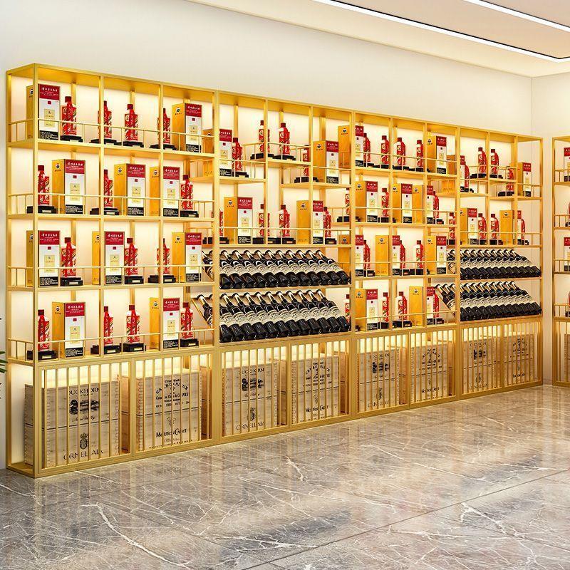 现代工业风酒吧酒架酒庄展示酒柜落地红酒多层展示架铁艺灯光酒架