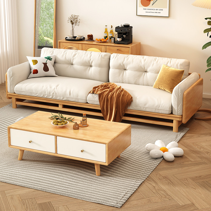 北欧实木沙发客厅三人位冬夏两用布艺沙发现代简约日系原木风家具