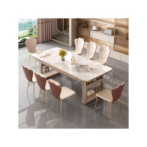 餐桌现代简约轻奢小户型家用长方形带电磁炉收纳岩板餐桌2024新款