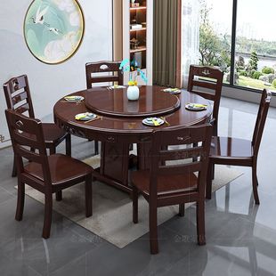 大圆桌实木圆餐桌饭店餐馆家用10人餐椅组合带转盘 现代简约中式
