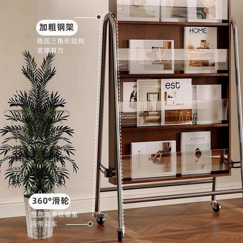 客厅收纳杂志架全身落地镜可移动家用穿衣镜网红美式复古试衣镜子