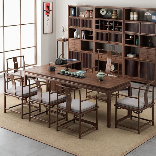 新中式茶桌椅组合老榆木茶桌茶台实木茶桌家用茶几桌子茶室泡茶桌