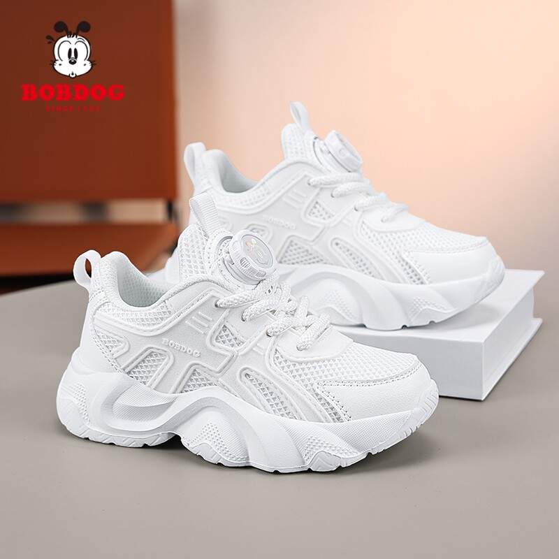巴布豆儿童小白鞋春秋新款网面透气男童白色运动鞋中大童儿童鞋子
