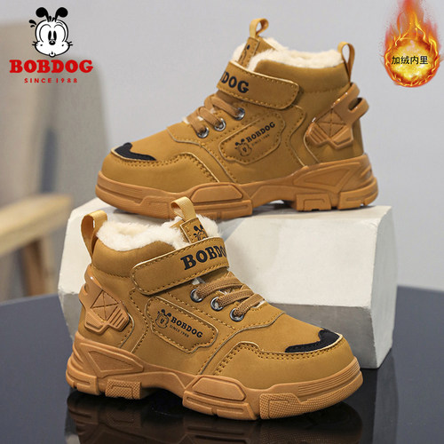 巴布豆男童雪地靴加绒加厚保暖