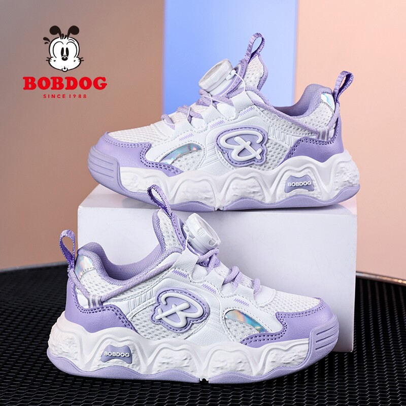 巴布豆女童运动鞋透气网面旋转扣轻便减震跑步鞋春秋新款儿童鞋子