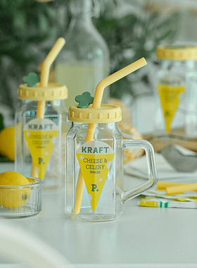 GOING HOME带盖把手硅胶吸管耐高温加厚玻璃杯子高颜值大容量水杯