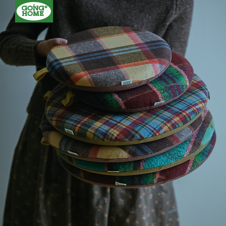 圆形坐垫防滑加厚记忆棉防屁股痛可拆洗日式椅子垫复古格子屁垫