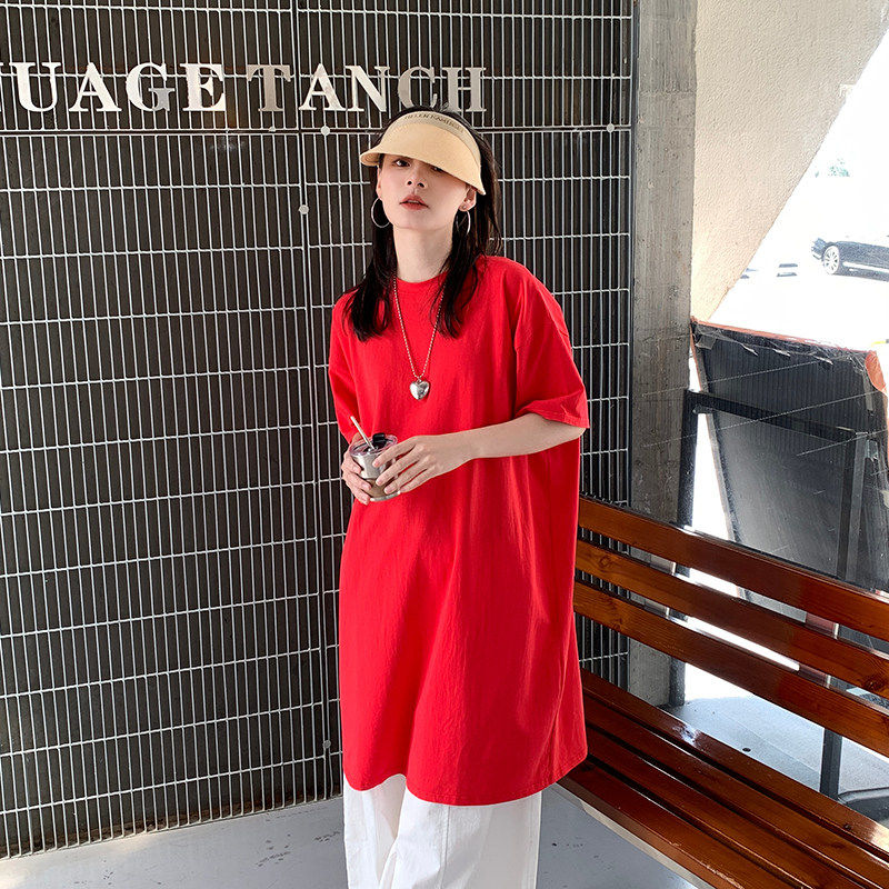 短袖T恤女大码长款宽松显瘦