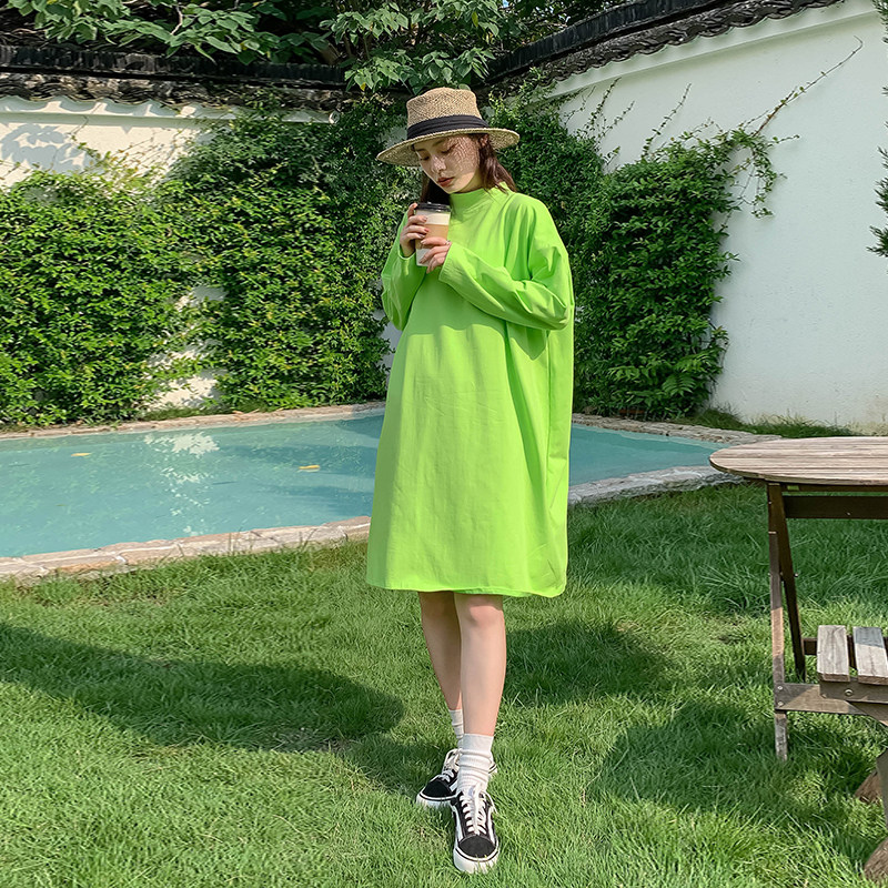 半高领长袖t恤女春秋中长款