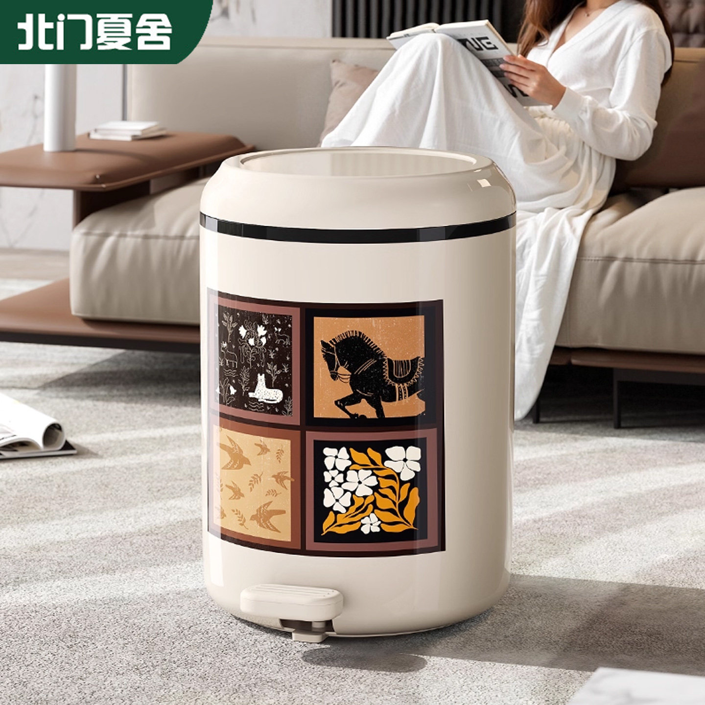 中古风脚踏垃圾桶客厅高颜值卫生桶免弯腰2025新款轻奢高档带盖,家庭/个人清洁工具,垃圾桶,淘宝优惠券,粉丝福利购,淘宝优惠卷