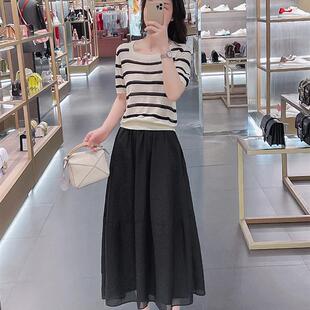 BLLOUKE夏装搭配一整套2025新款条纹针织上衣今年流行短袖半身裙