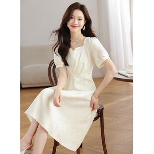 BLLOUKE法式气质方领设计感连衣裙女夏大码微胖mm收腰显瘦高级感