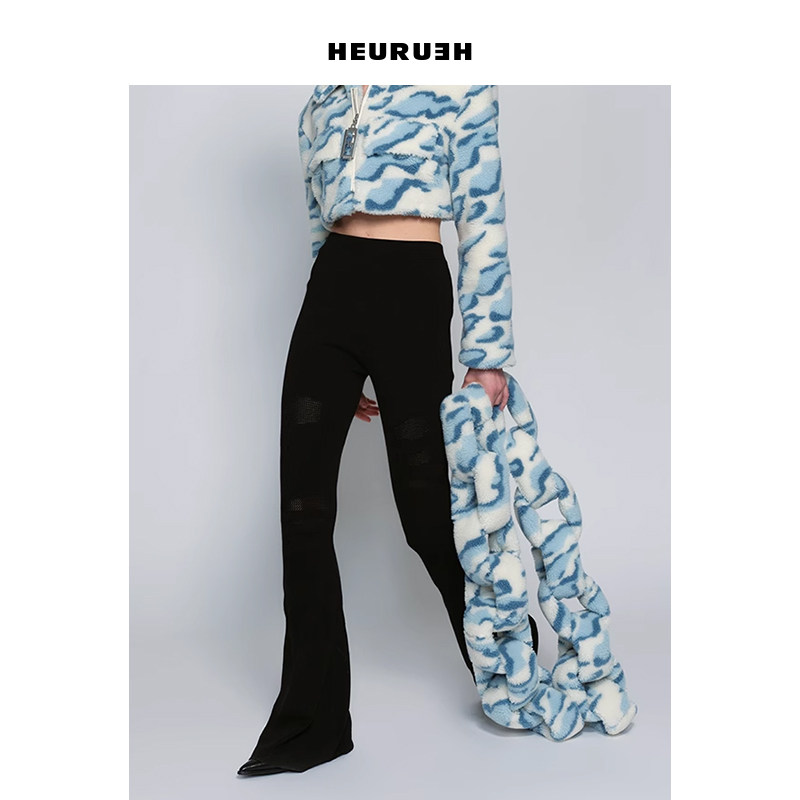 Heurueh高腰通勤针织长裤喇叭裤