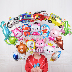 儿童卡通玩具铝膜气球带杆迷你小号手持地推活动礼品夜市地摊货源