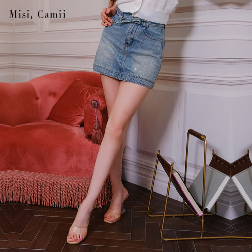 Misi.Camii流星烫钻高腰牛仔半裙