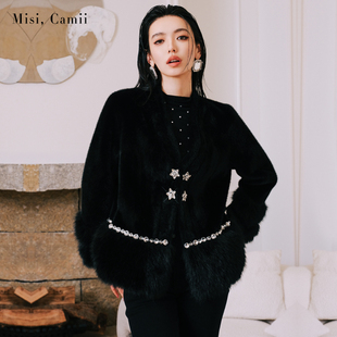 Misi.Camii2025秋冬新款女装V领轻奢环保毛外套名媛时尚气质穿搭
