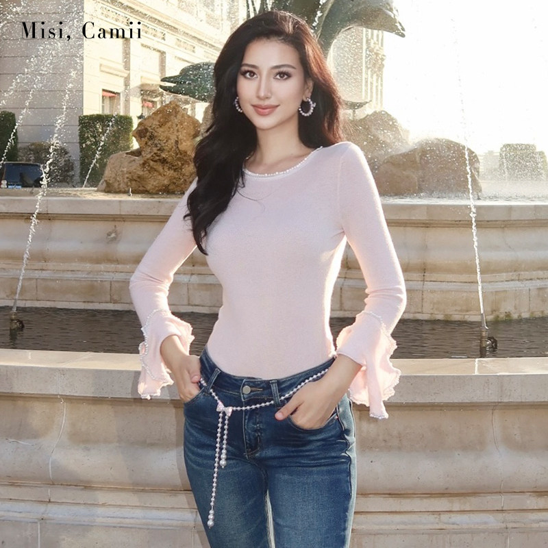 Misi.Camii重工圆领珠链羊毛上衣