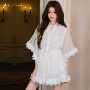 Misi.Camii2025夏季新款原创设计师女装重工立体花连身袖时尚套装