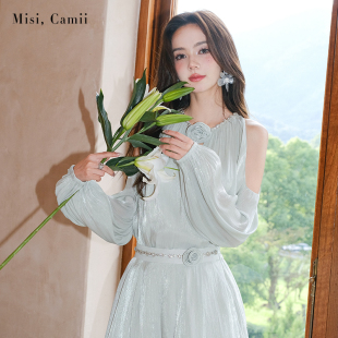 长袖 优雅大气露肩雪纺衫 上衣 早秋抽褶设计师款 Misi.Camii2023新款