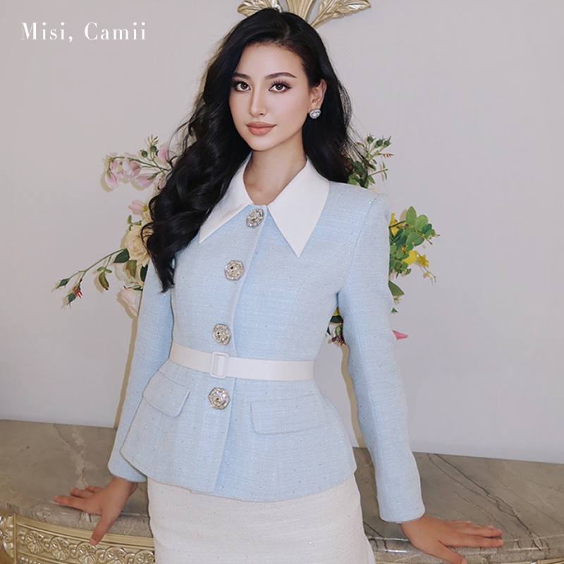 Misi.Camii扣饰修身珠片花呢外套