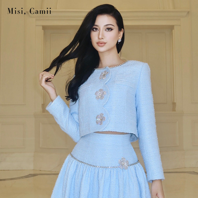 Misi.Camii立体花珠片花呢外套