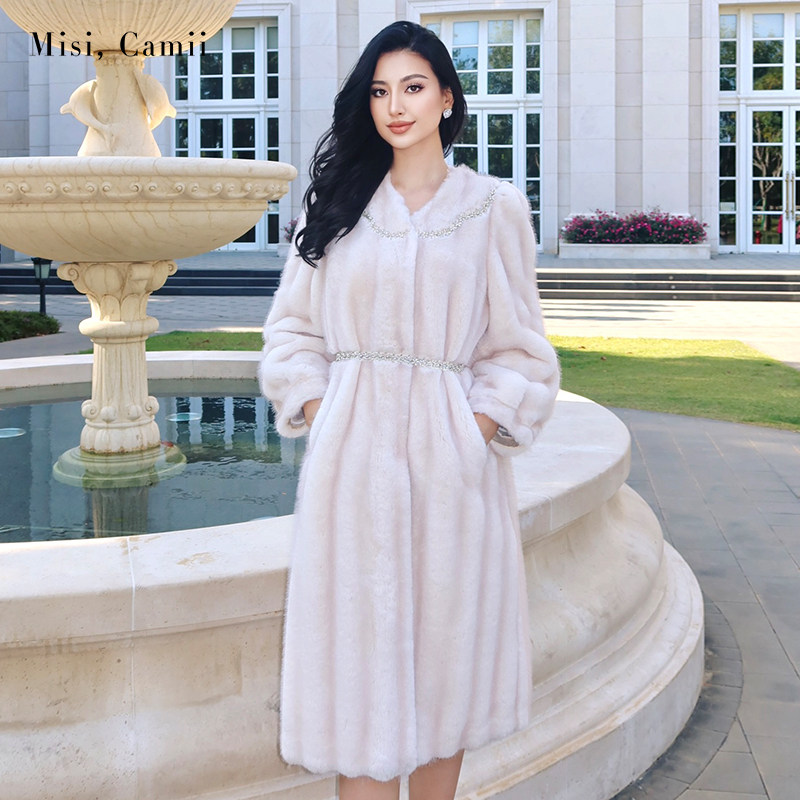 Misi.Camii重工链饰领环保毛大衣