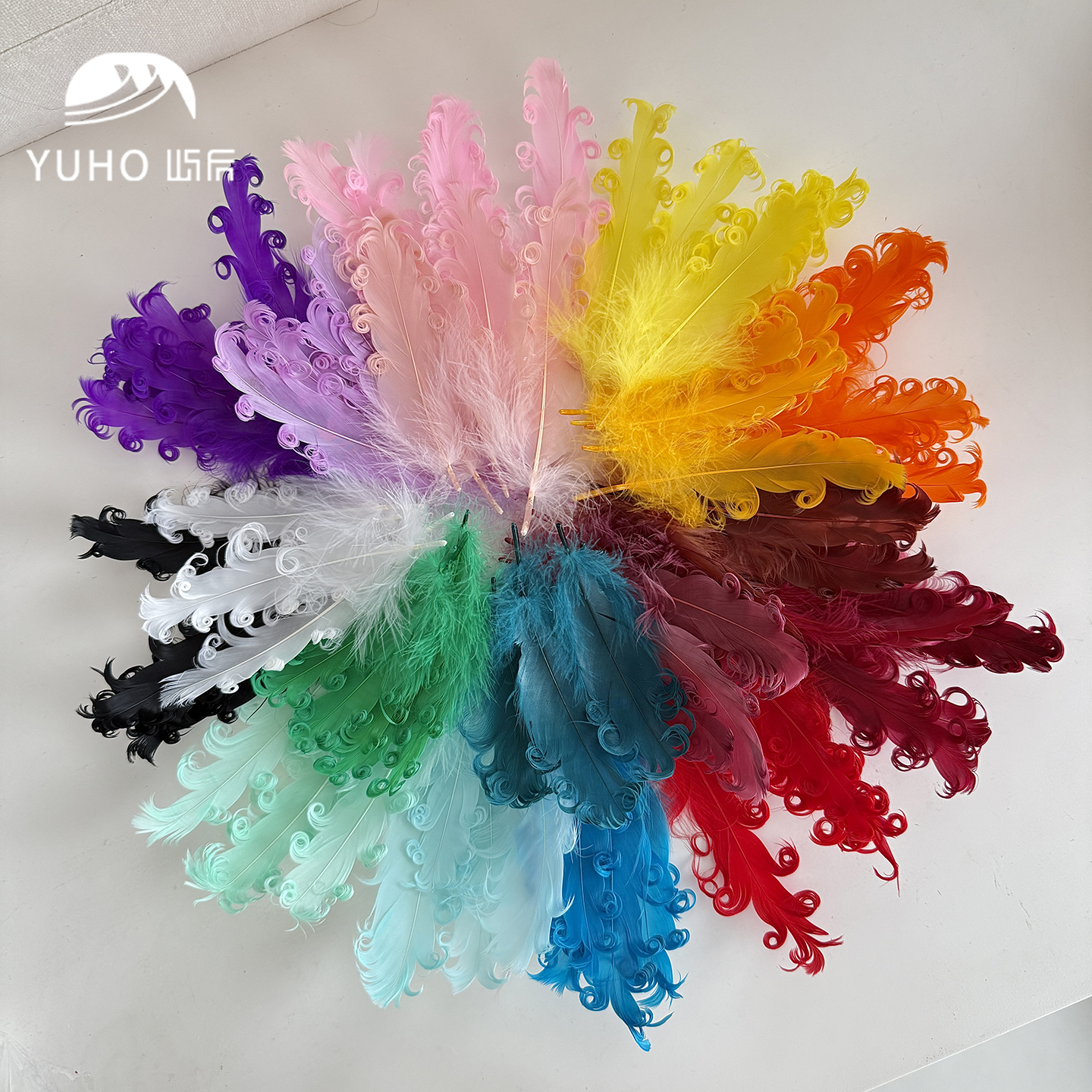 屿后 彩色手工卷羽毛鲜花花束抱抱桶diy创意天然卷毛花艺包装材料