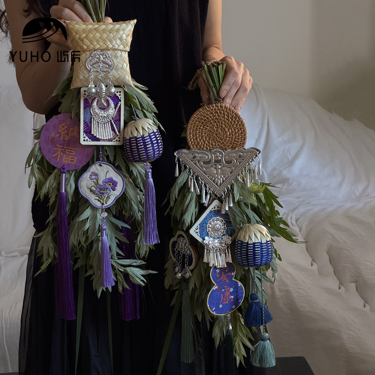 屿后 【端午节】艾草门挂材料包艾叶菖蒲花束壁挂装饰diy包装材料