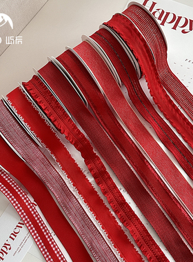 屿后 红色系丝带鲜花花束搭配绑带迎春蝴蝶兰装饰diy花店花艺资材