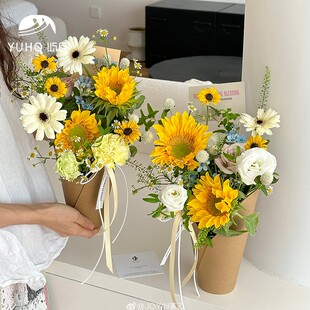 屿后 【教师节】牛皮系花盒向日葵花束插花小号抱抱桶diy花艺材料