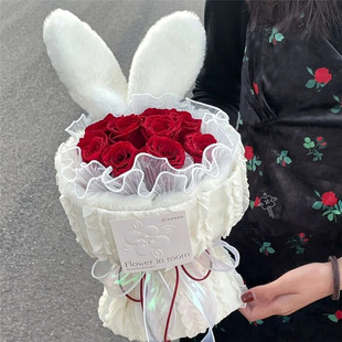 兔子耳朵红玫瑰花束北京上海深圳广州南京生日鲜花速递同城配送店