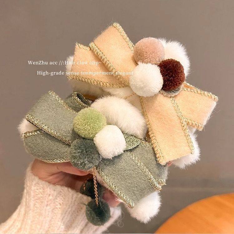 蝴蝶结毛球抓夹女大号秋冬毛绒发夹女高级感后脑勺盘发头饰鲨鱼夹,饰品/流行首饰/时尚饰品新,发饰,淘宝优惠券,粉丝福利购,淘宝优惠卷