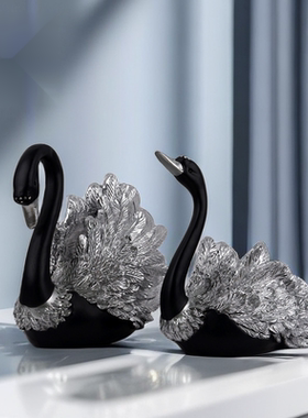 客厅摆件高端大气上档次新房装饰欧式现代情侣黑天鹅摆件高级酒柜