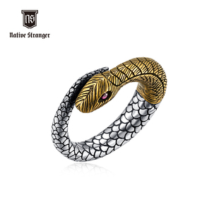 NATIVE STRANGER合金衔尾蛇戒指92银