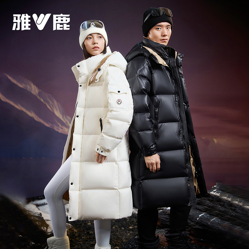 【鹅绒高充绒】雅鹿长款羽绒服女