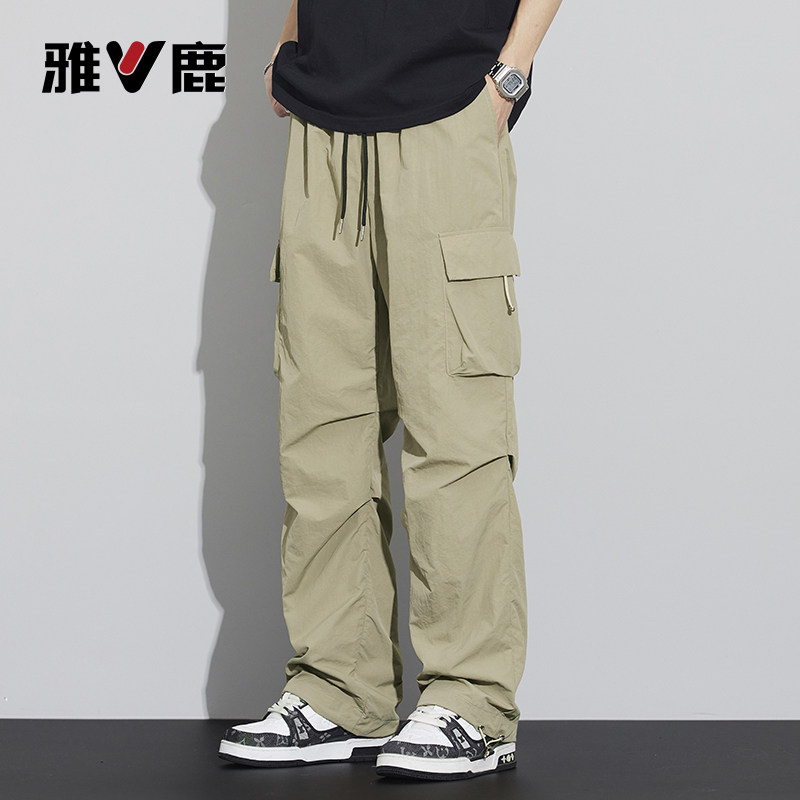 雅鹿工装裤男士薄款美式宽松直筒男裤夏季凉感冰丝休闲垂感裤子YM