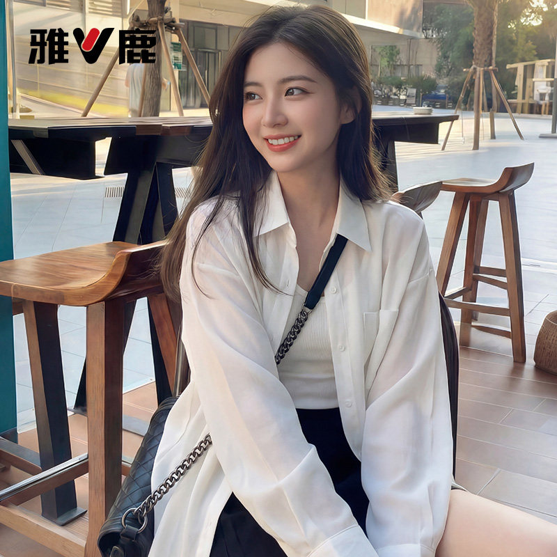 雅鹿衬衫女上衣2026新款春季流行超火轻薄开衫外套宽松防晒衬衣F