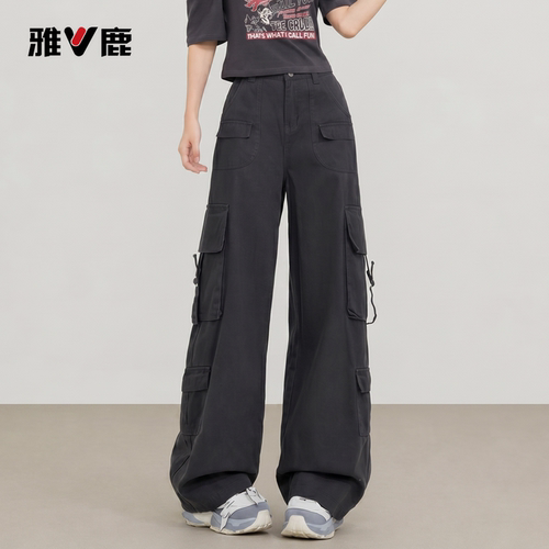雅鹿美式口袋设计休闲工装裤女