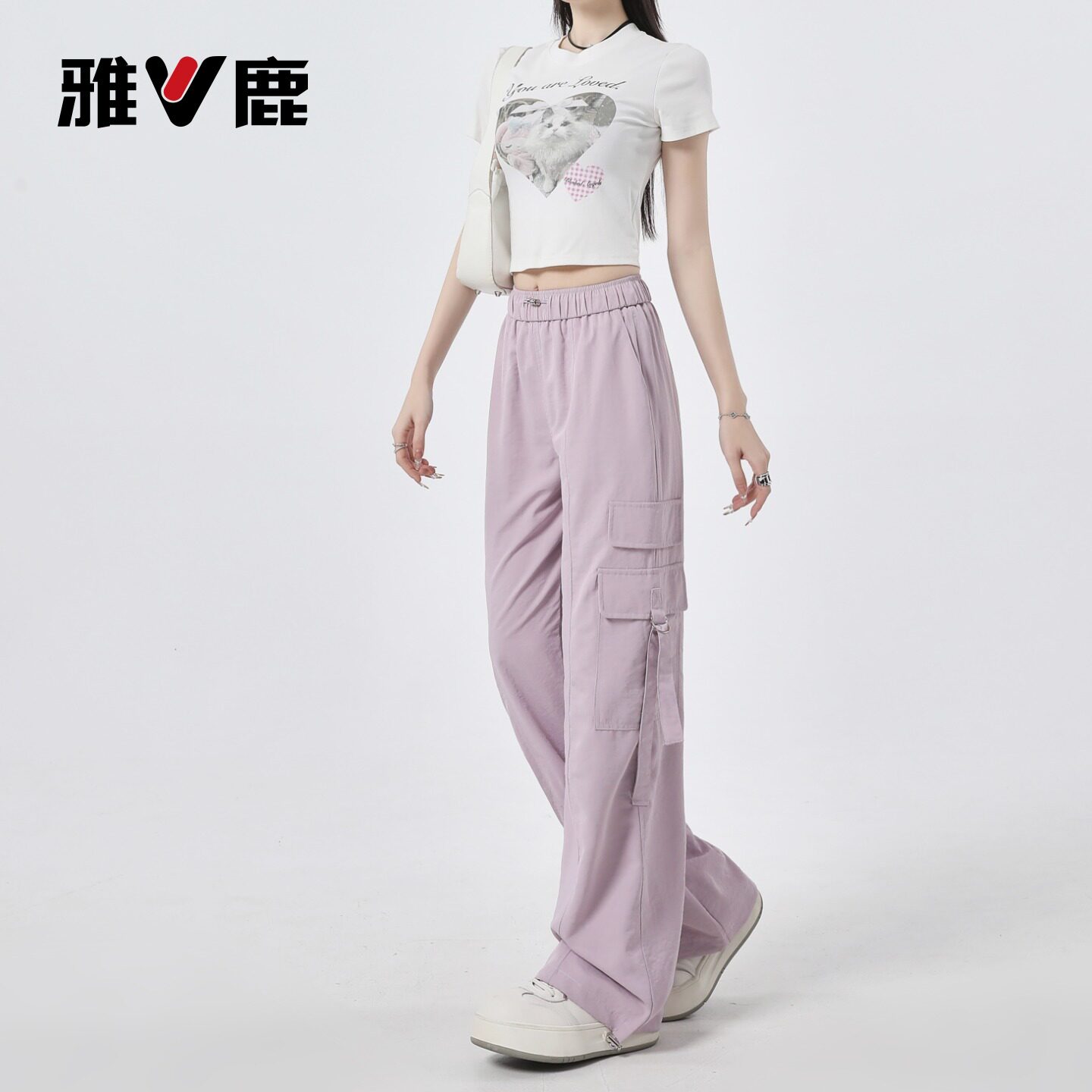 雅鹿夏季新款街头休闲裤松紧腰显瘦通勤小脚凉感亲肤运动工装裤YM
