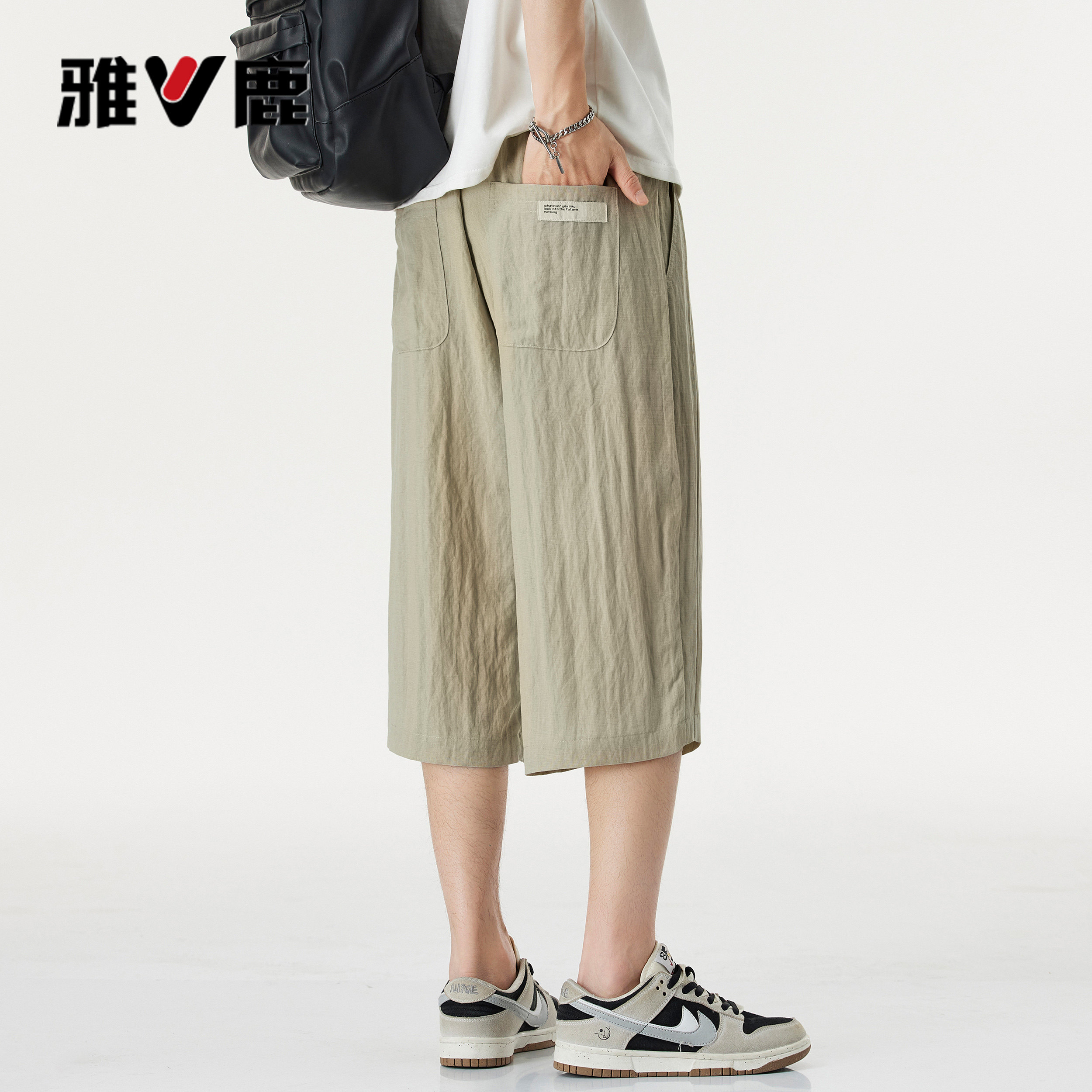雅鹿夏季薄款莱赛尔七分裤男士新款宽松直筒透气休闲阔腿中裤子YM
