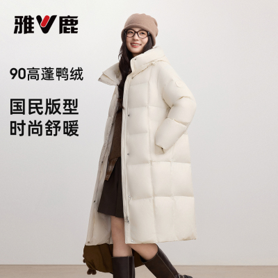 雅鹿长款连帽保暖羽绒服