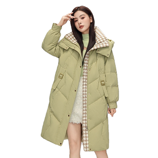 雅鹿羽绒服女款2026年新款中长款撞色拼接可脱卸帽时尚保暖厚外套