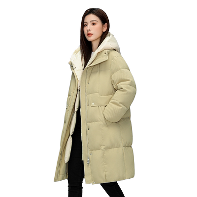 雅鹿时尚中长款可脱卸帽羽绒服