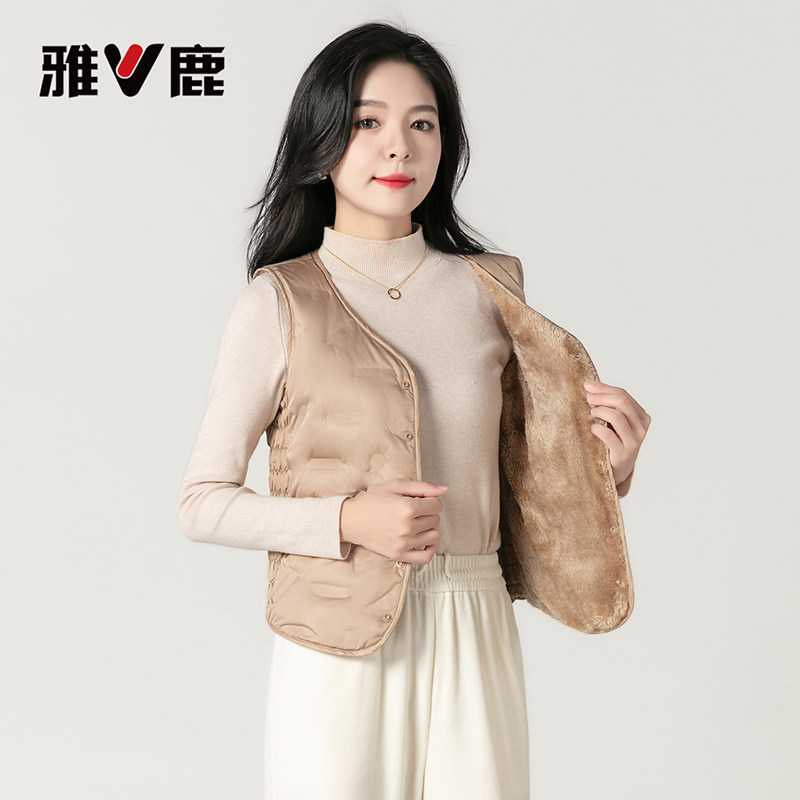 雅鹿羽绒马甲女款加绒2026冬新款V领羽绒内胆可外穿内搭外套保暖