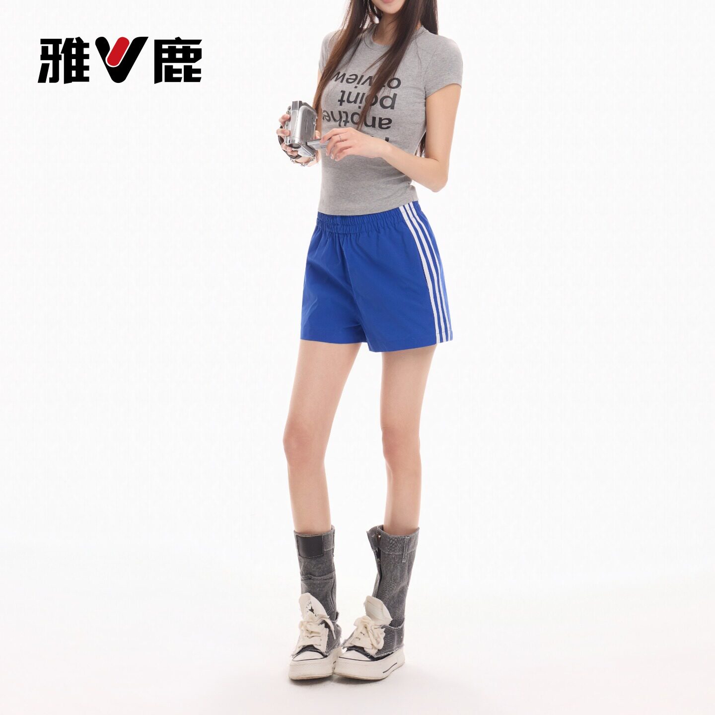 雅鹿蓝色休闲运动短裤女2026新款夏季小个子高腰辣妹宽松热裤子Y