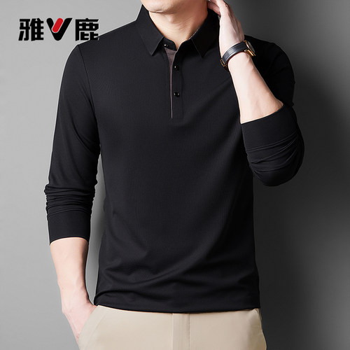 雅鹿春秋款长袖翻领POLO衫男装商务休闲风扣子套头T恤新款上衣PM