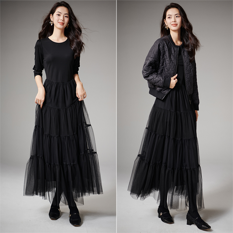 千寻宜高腰大摆网纱半身裙