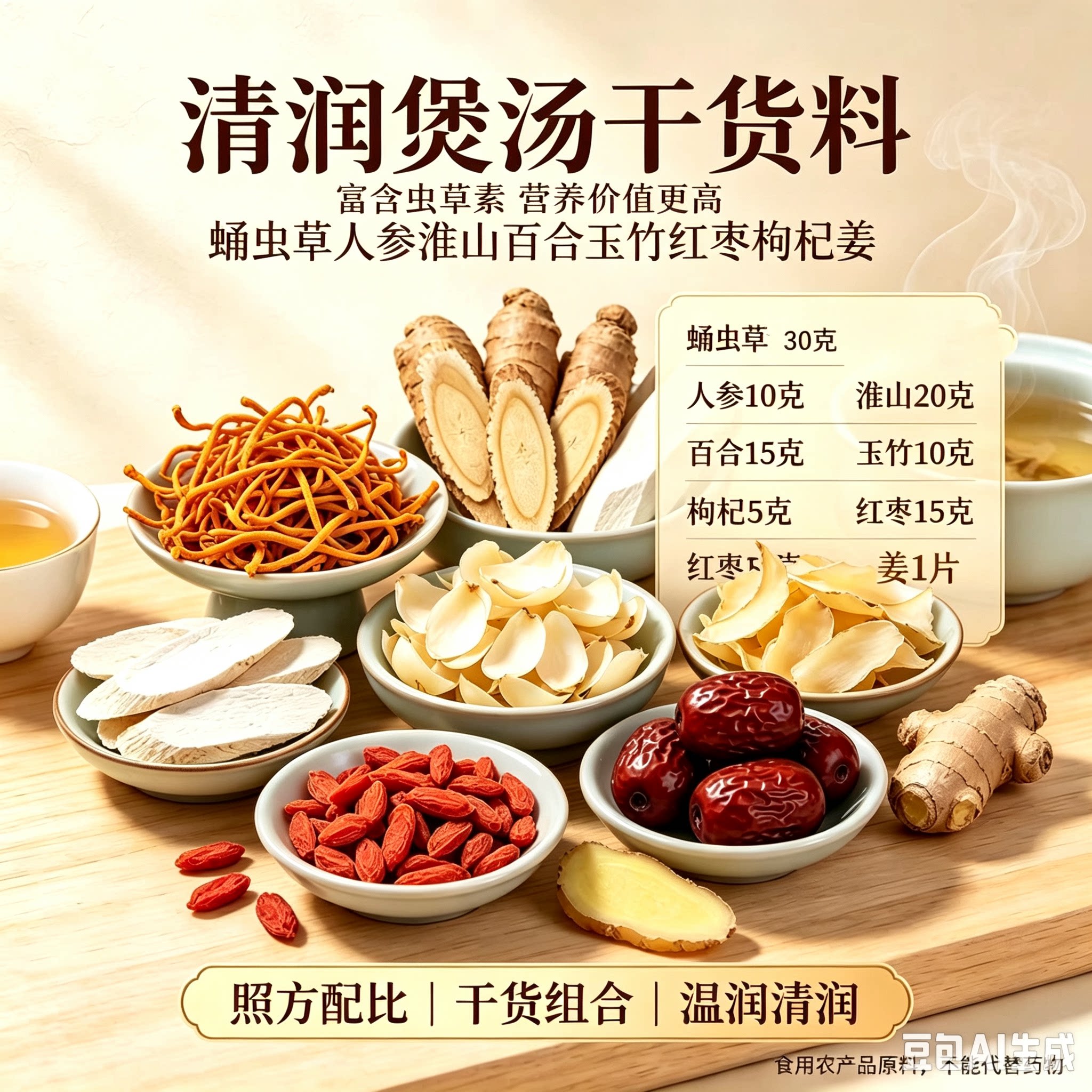 高含虫草素蛹虫草人参鸡肉煲汤料包